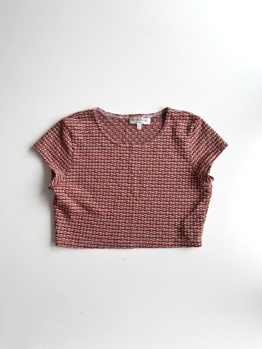 Vintage 00's LE CHATEAU Y2K Rainbow Knit Cap Sleeve Cropped Baby Tee, Size M - Picture 5 of 9